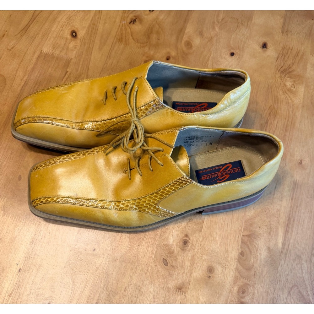 Giorgio Brutini Private Collection Mens Yellow Snakeskin Leather Shoes 13M